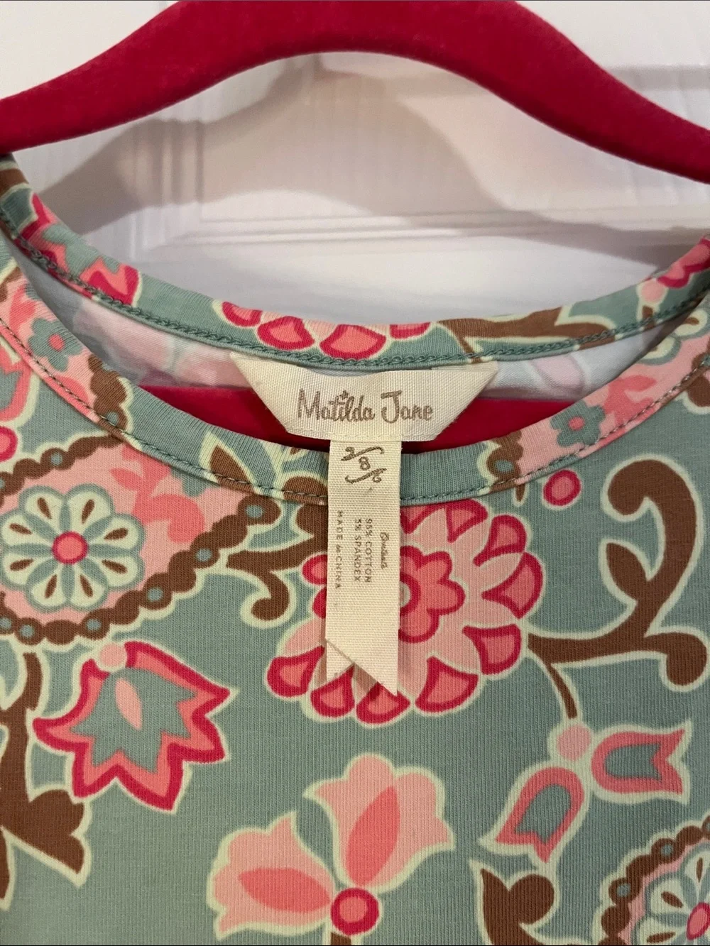 Matilda Jane Green and Pink Floral Pearl Dress 8 w Ruffle Pants 6